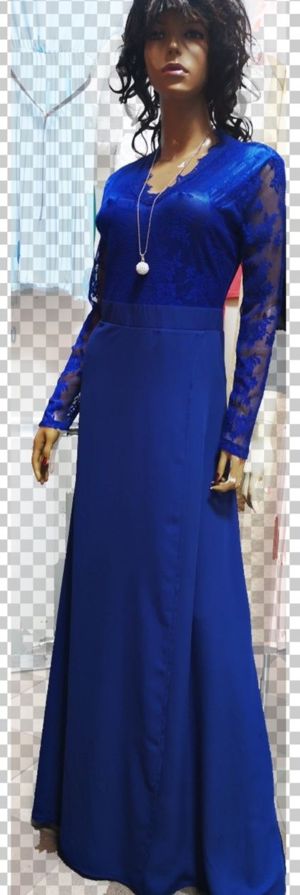 Sukienka koktajlowa niebieski granat długa rękaw imprezowa