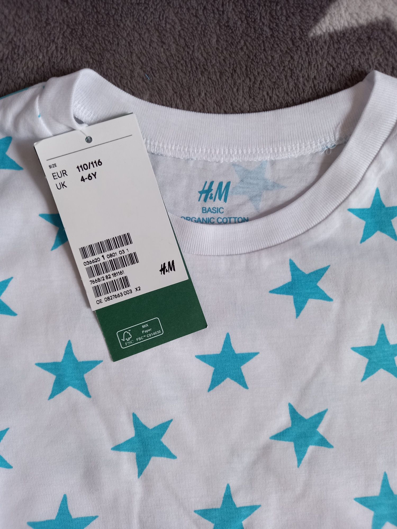 NOWY komplet tshirt koszulka spodnie spodenki hm h&m 110 116 gwiazdki