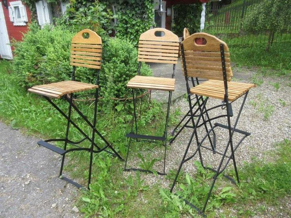 Krzesła, ogrodowe, barowe, składane, ocynkowane, dębowe, 4 sztuki