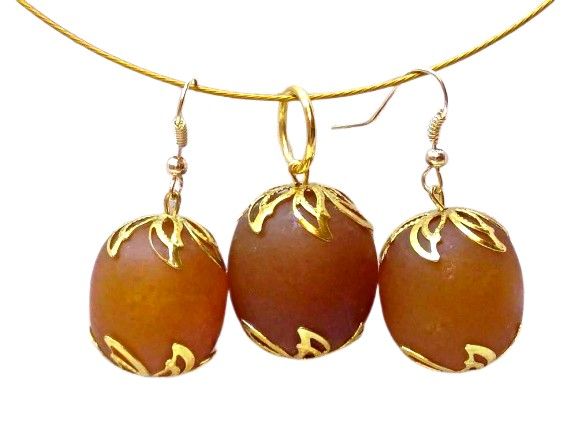 Крупный набор : серьги и подвеска из антикварного янтаря, ручная работ