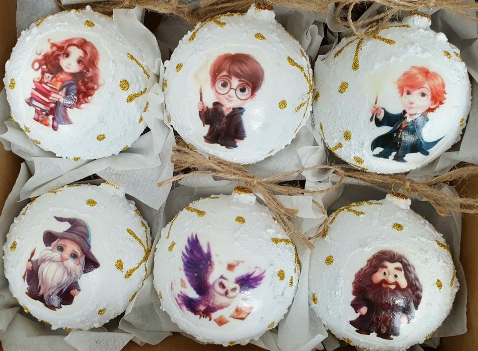 Bombki choinkowe śnieżki 80mm 8cm 6szt Harry Potter  rękodzieło