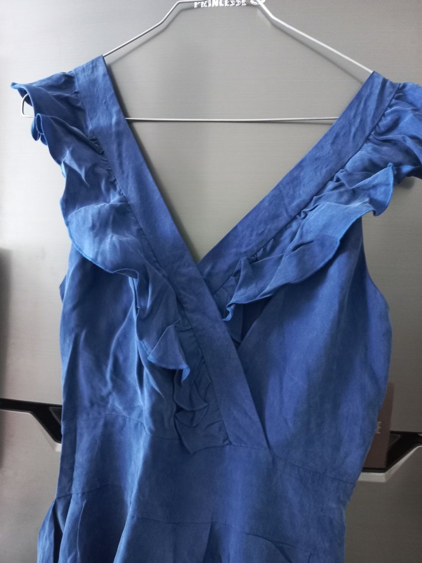 Vestido azulão novo de alças com folhos