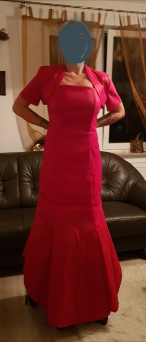 Sukienka weselna druhna tafta syrena roz S/M 1raz ubrana