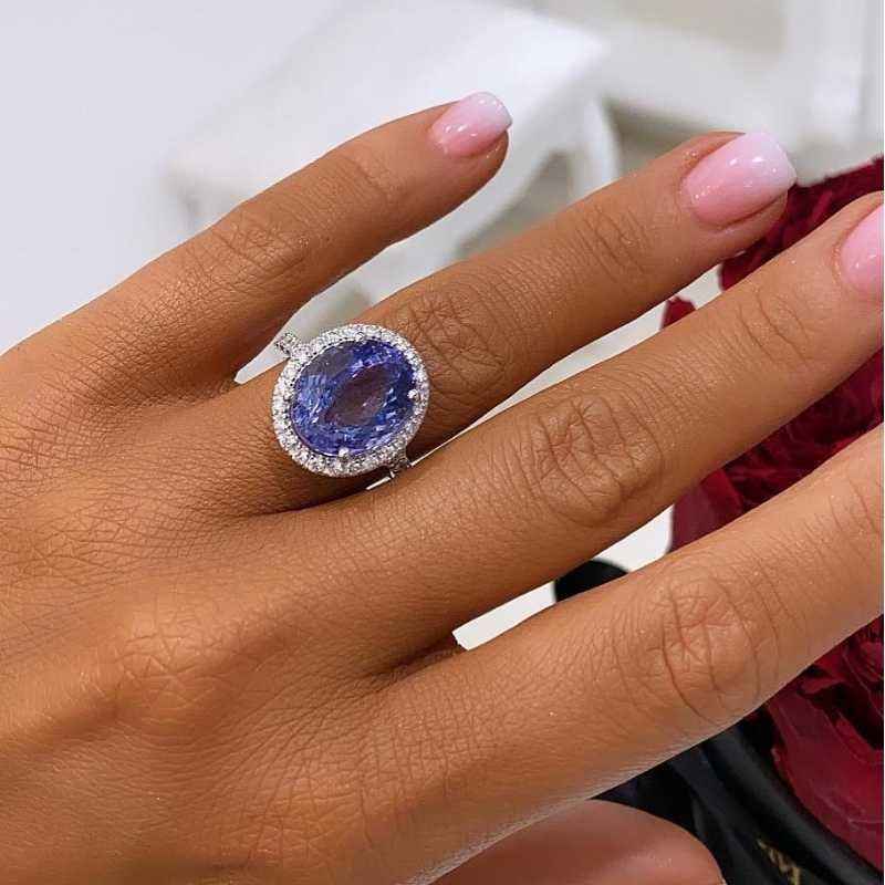 WYJĄTKOWY śliczny pierścionek z TANZANITEM ~6.17ct i  brylantami