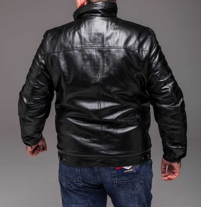 Куртка чоловіча зимова шкіряна на хутрі батал