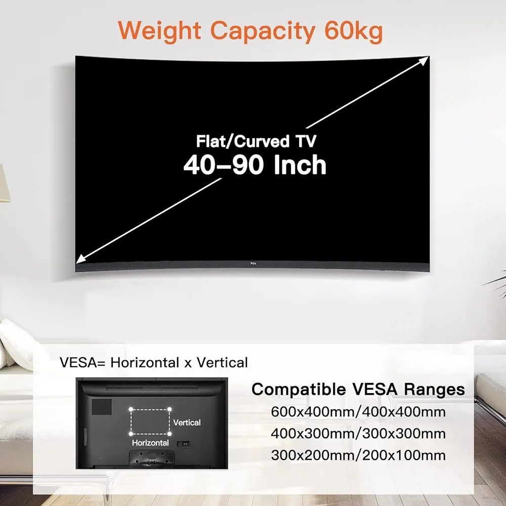Perlegear Uchwyt ścienny do telewizora 40-90 cali do60kg