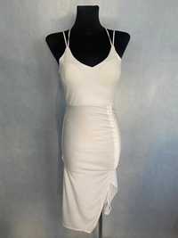 Sukienka długa prążkowana biała XS