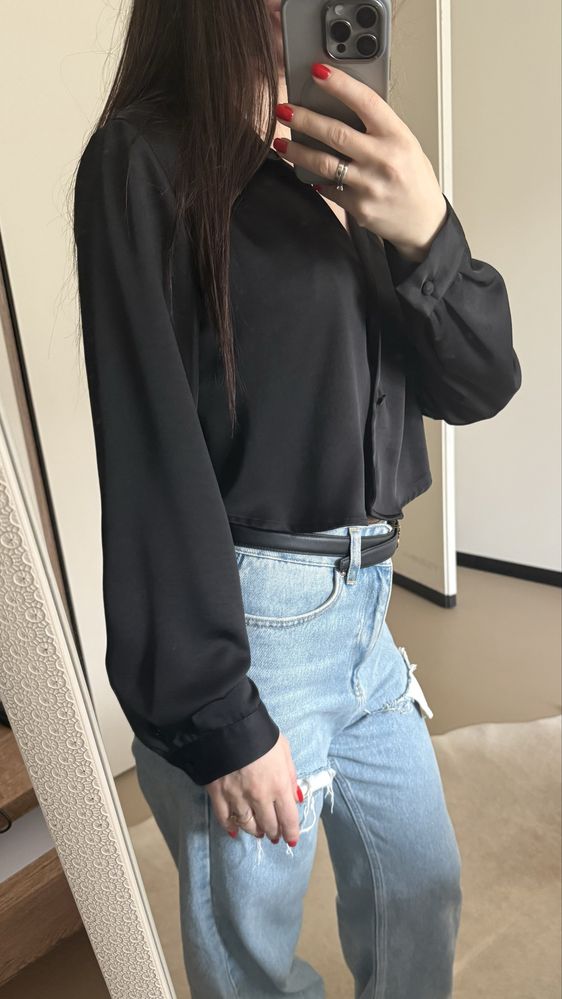 Вкорочена сатинова блузка zara