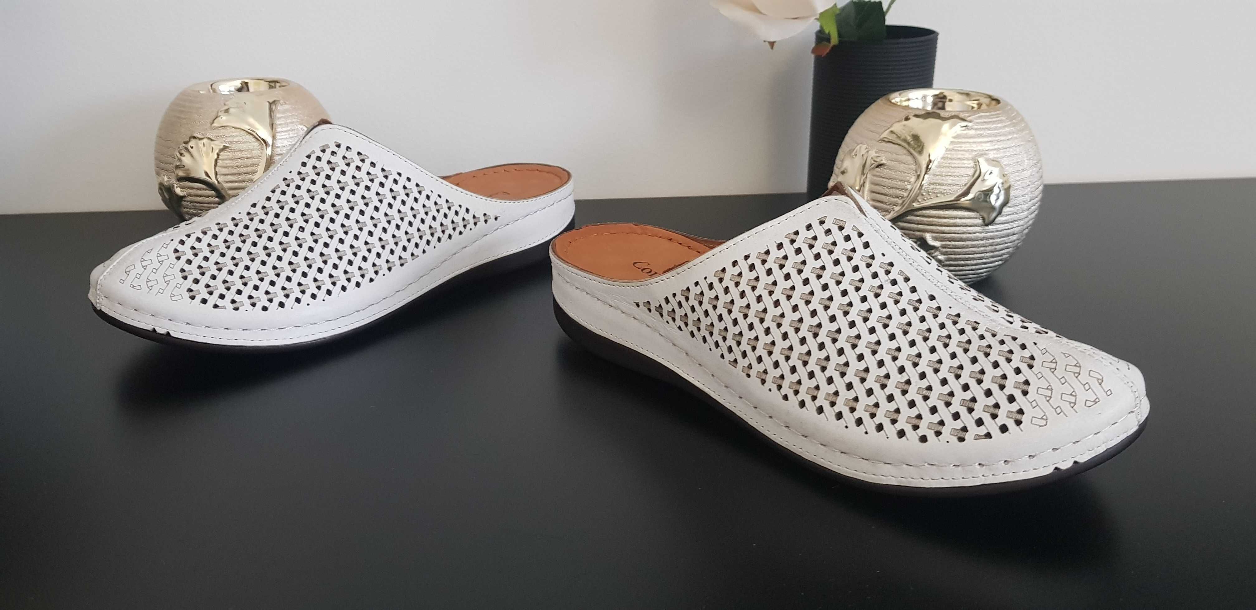 Klapki damskie Comfortabel skóra białe komfort rozmiar 37,38,39,40,41