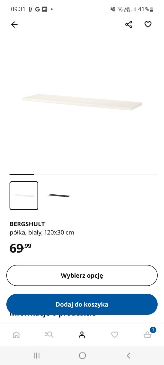 Półka biała Bergshult 120 x 30 cm