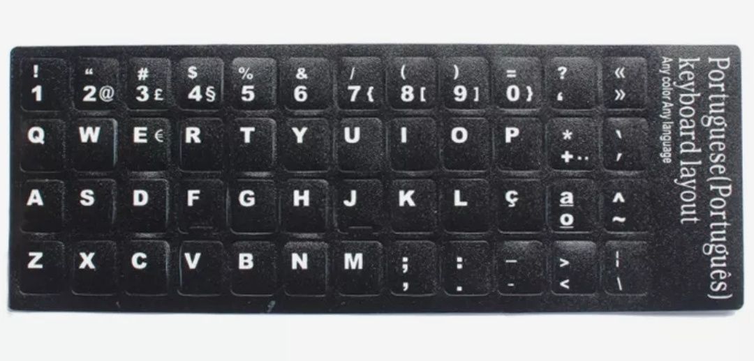 Teclas pretas autocolantes em português para teclado
