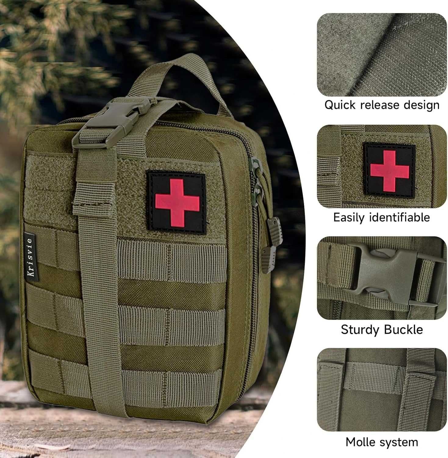 Bolsa médica verde com sistema de fixação MOLLE - Como Nova