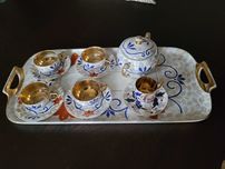 Porcelana EPIAG, Czechosłowacja, filiżanki, taca, cukiernica ANTYK
