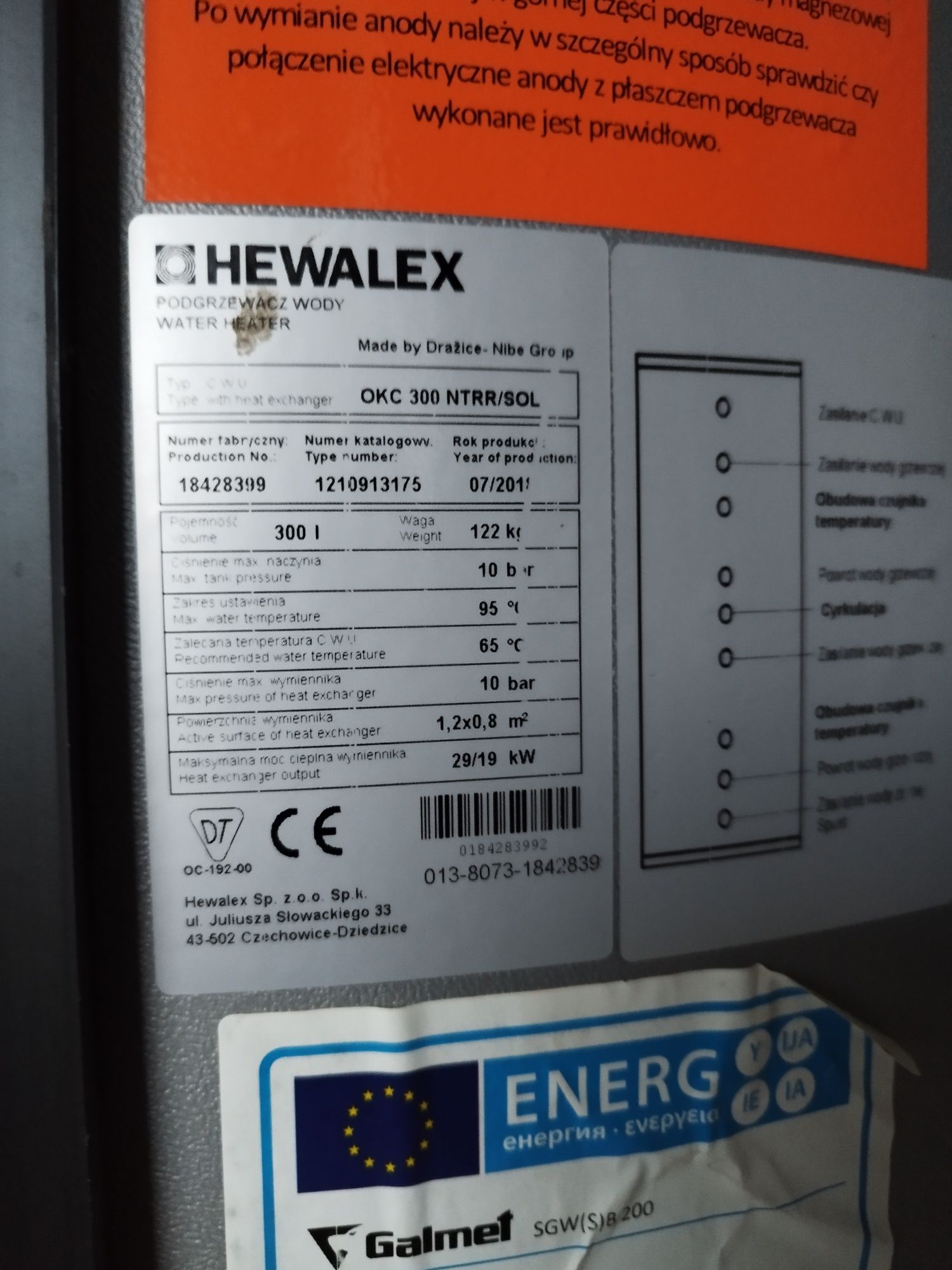 HEWALEX zasob C.W.U. / bojler solarny 300L 2 węż