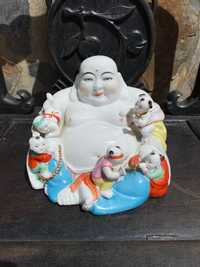 Buda Porcelana Chinesa Antigo Pintado à mão 18 cm