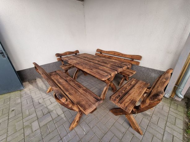 Meble ogrodowe ławki stoły-komplet drewniany