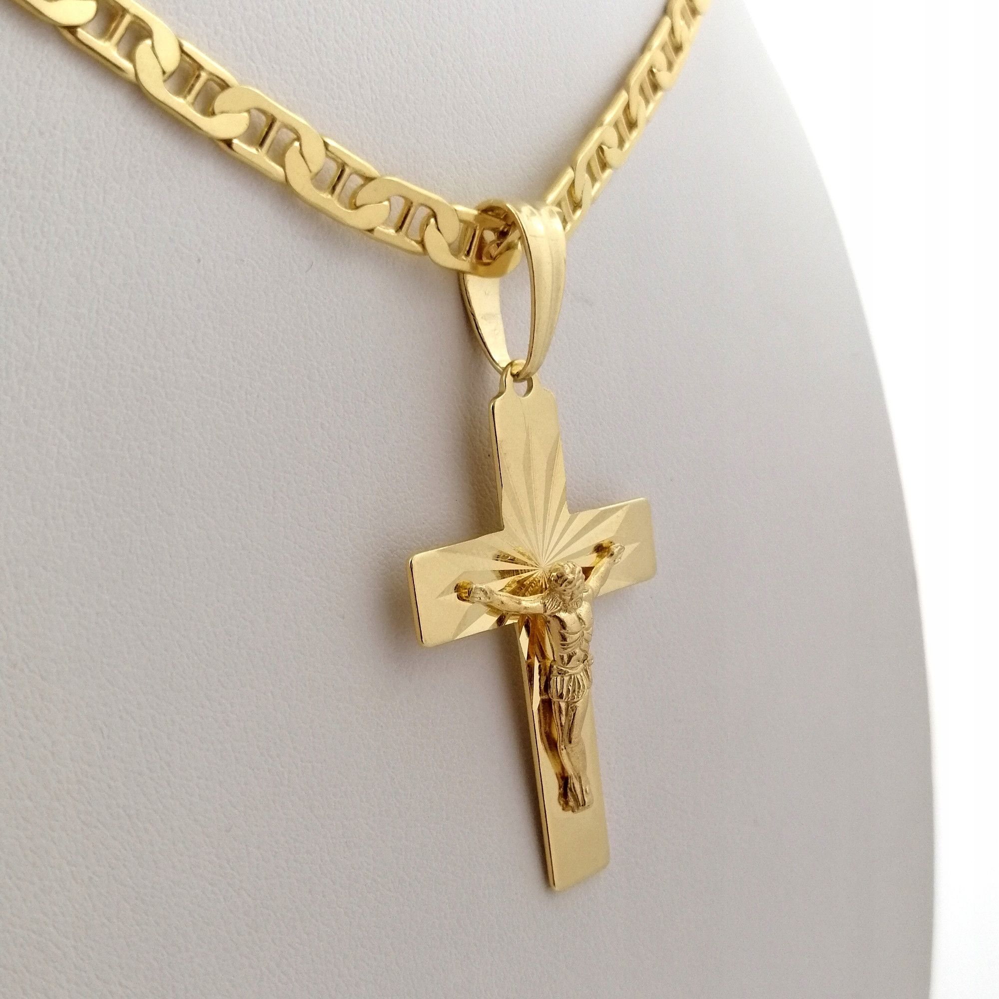 Złoty Łańcuszek Gucci+zawieszka Krzyż Męski Naszyjnik Z Krzyżykiem 925