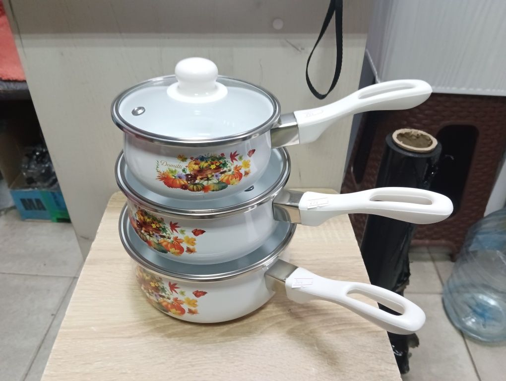 Ковш ківш ковшик емальований эмалированный з кришкою