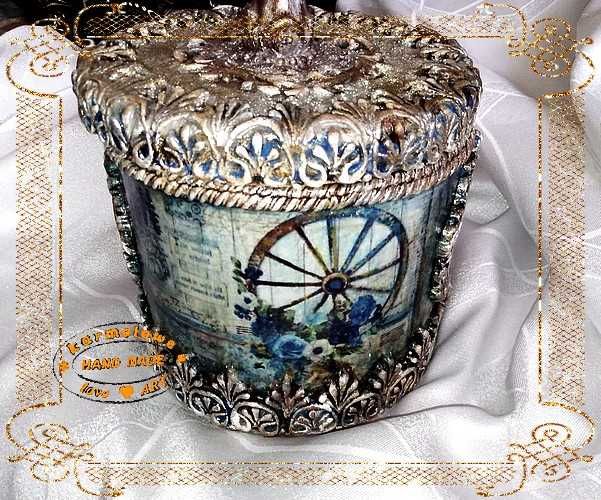 Pudełko szkatułka z kartonu handmade decoupage dekoracja prezent