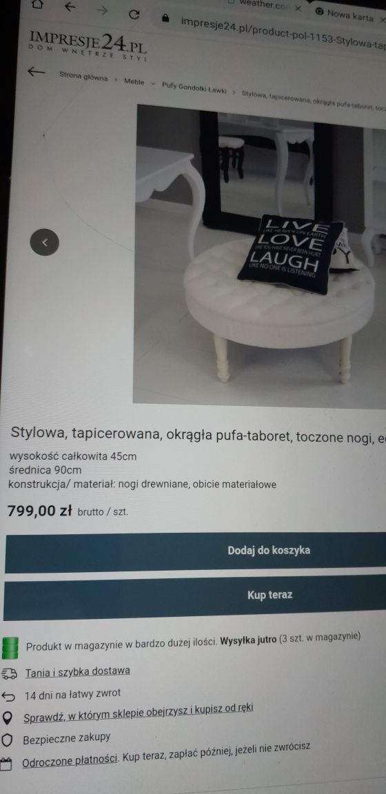 Pikowana pufa, taboret 90cm
