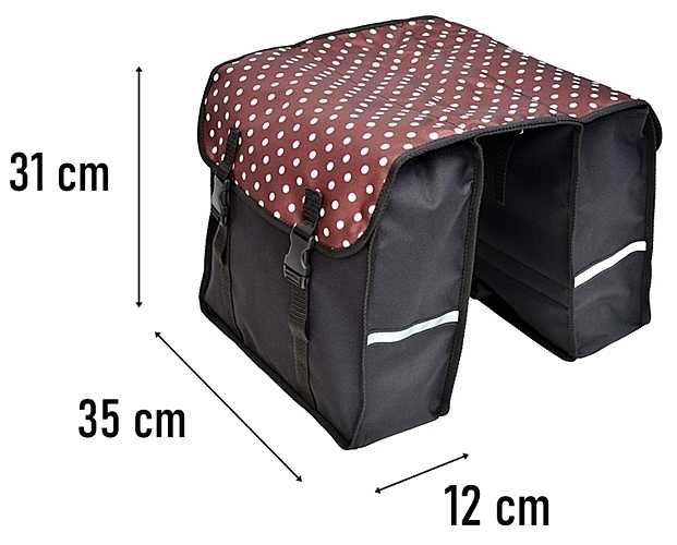 Sakwa na bagażnik, torba rowerowa 2x15L - brązowa w groszki