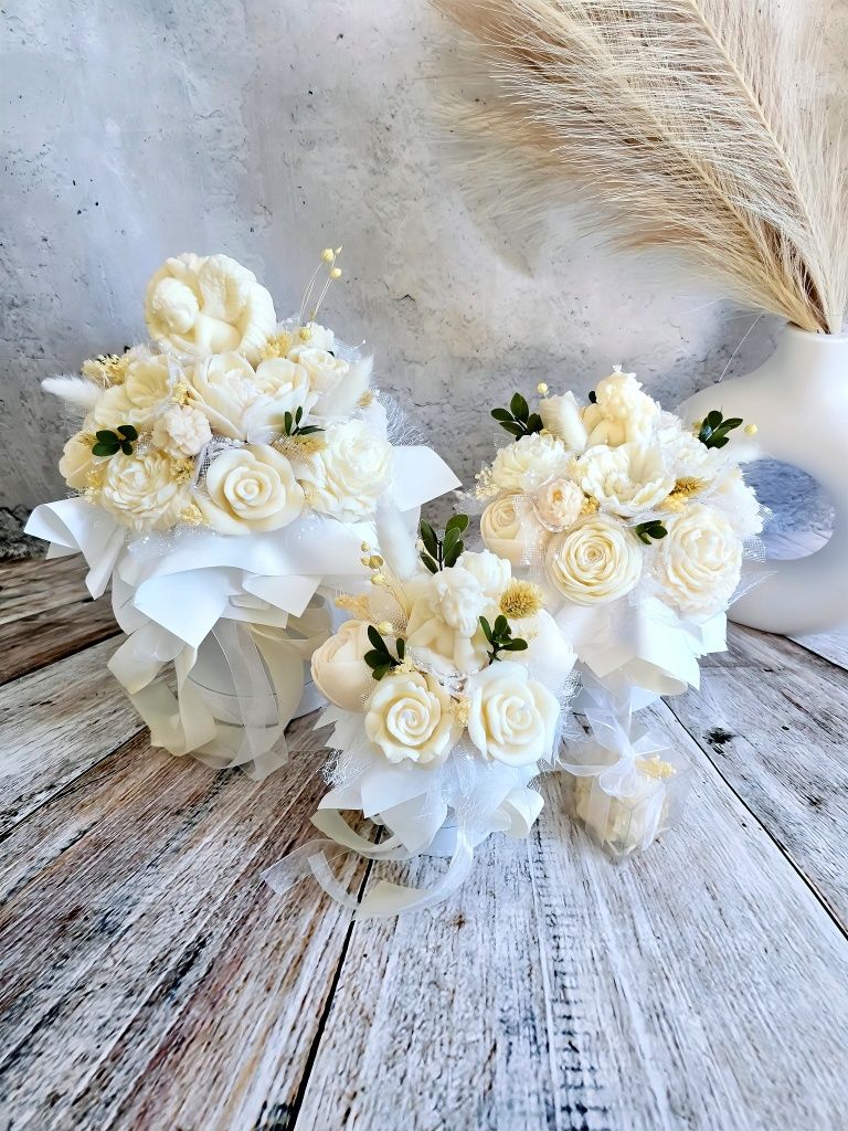 Flowerbox-candlebox bukiet ze świec sojowych komunia-chrzciny-ślub