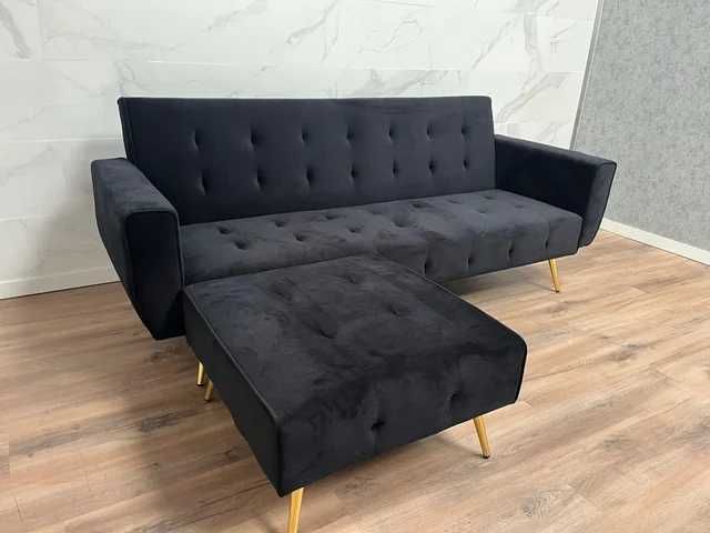 Sofá cama negro con poff nuevo LIQUIDACION - envio grátis