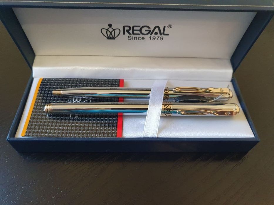 Комплект ручек (перо+роллер) в подарочном футляре, хром