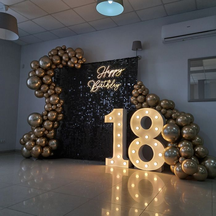 cyfry led 18, 40, 1, ściaka foto na imprezę, świecące love, lustrzane