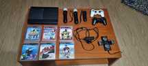 Playstation 3 com vários jogos e comandos