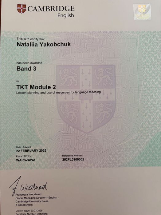 Репетитор з англійської (TKT certificate)