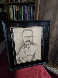 Rysunek ołówkiem,portret Marszałek Józef Piłsudski,stylowy.