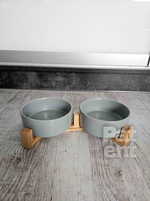 Miski ceramiczne dla psa kota zestaw 2 sztuki x 400 ml szare