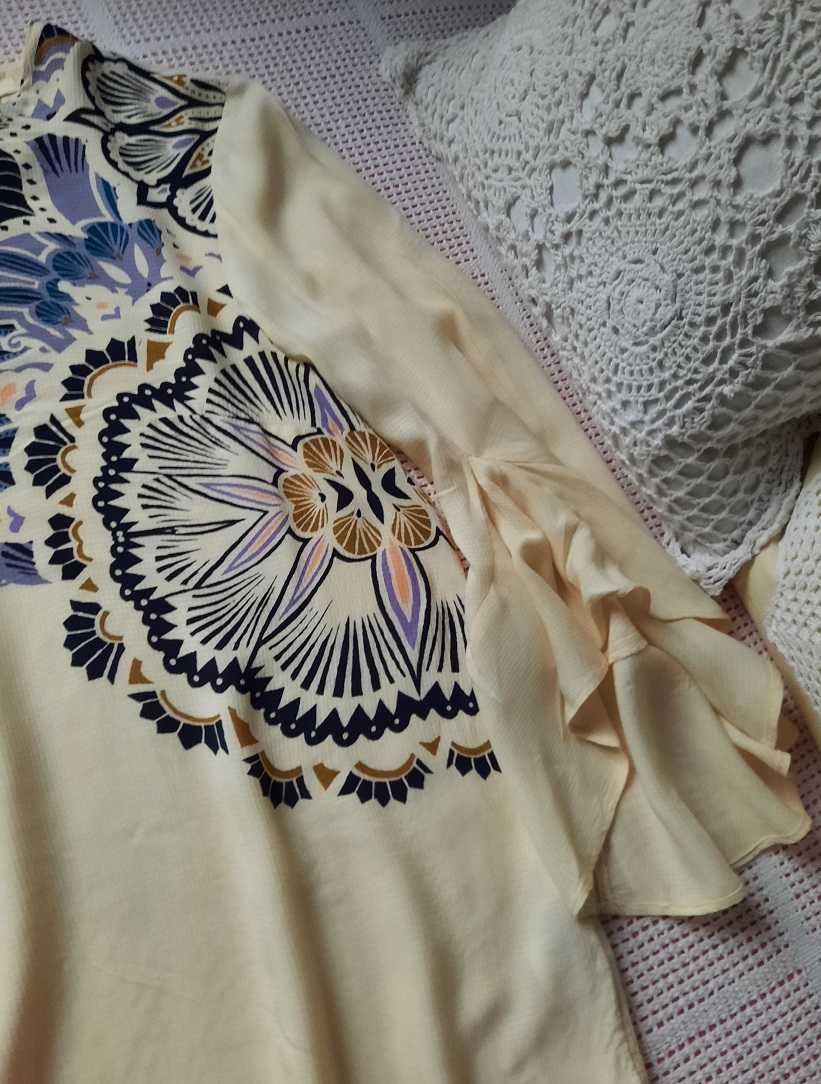 100% Wiskoza H&M Cudna boho wzory beż krem bluzka koszula S