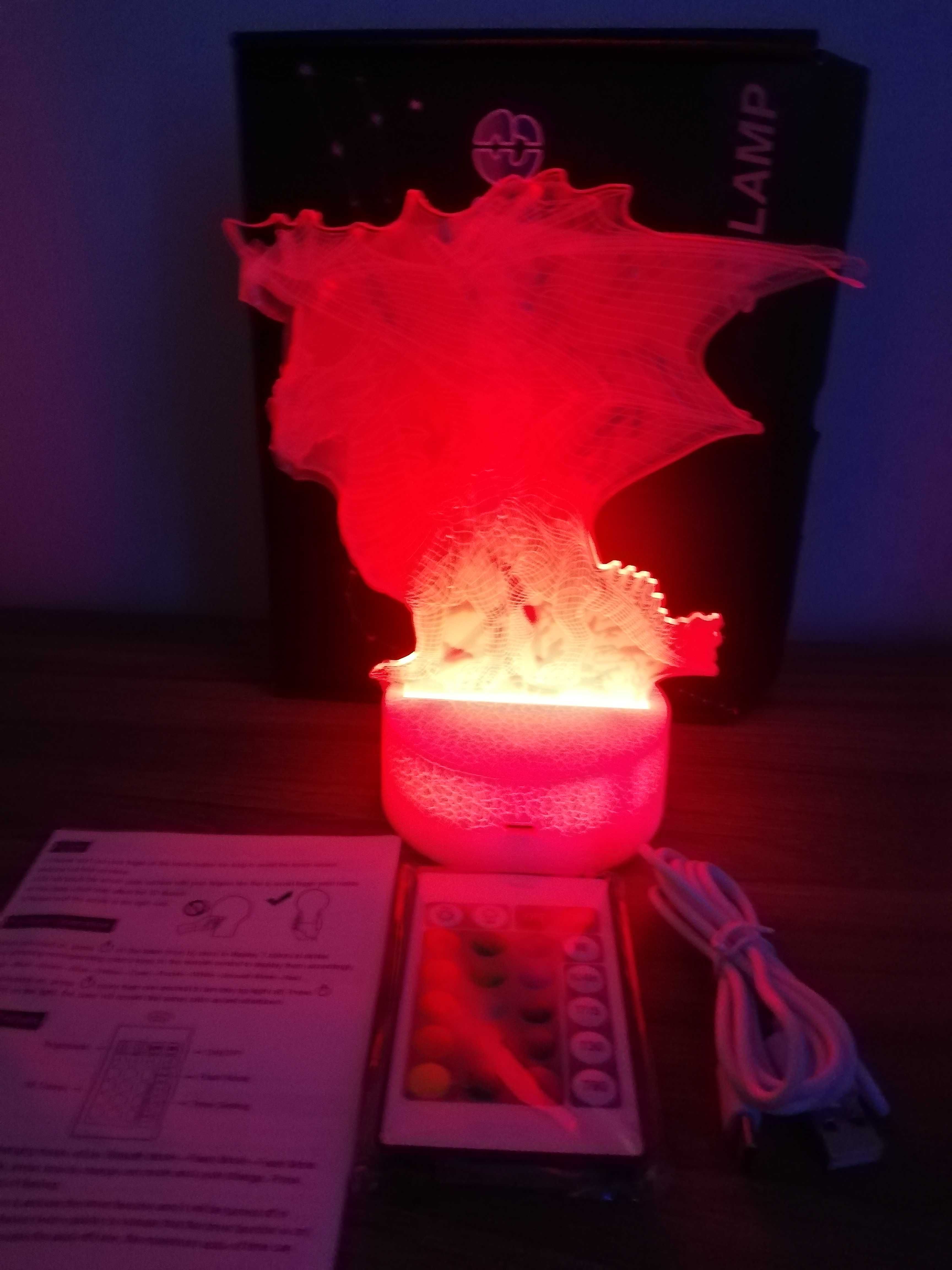 Amonitowa lampa smoka 3D smok lampka nocna 16 kolorów pilot.