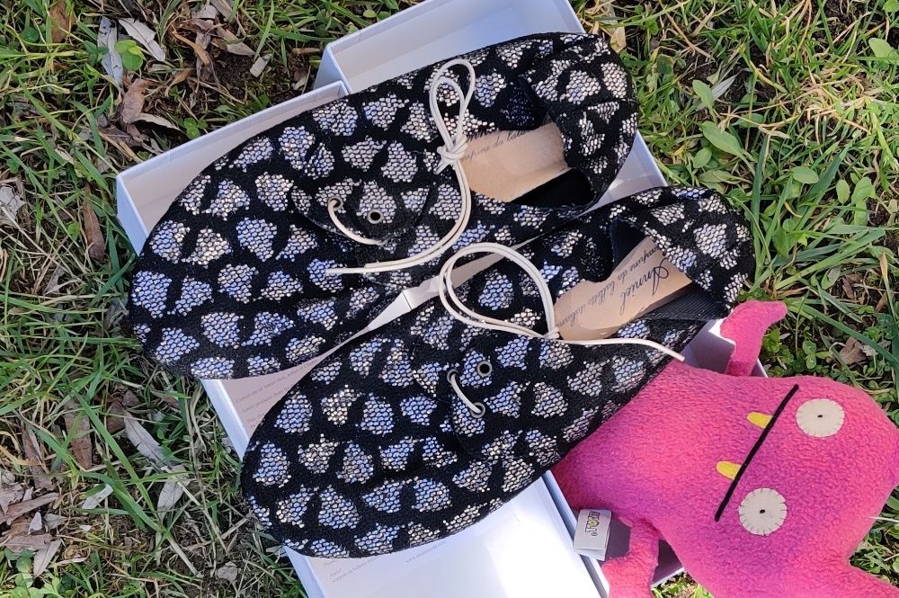 Anniel 39 nowe buty czarne srebrne oksfordy