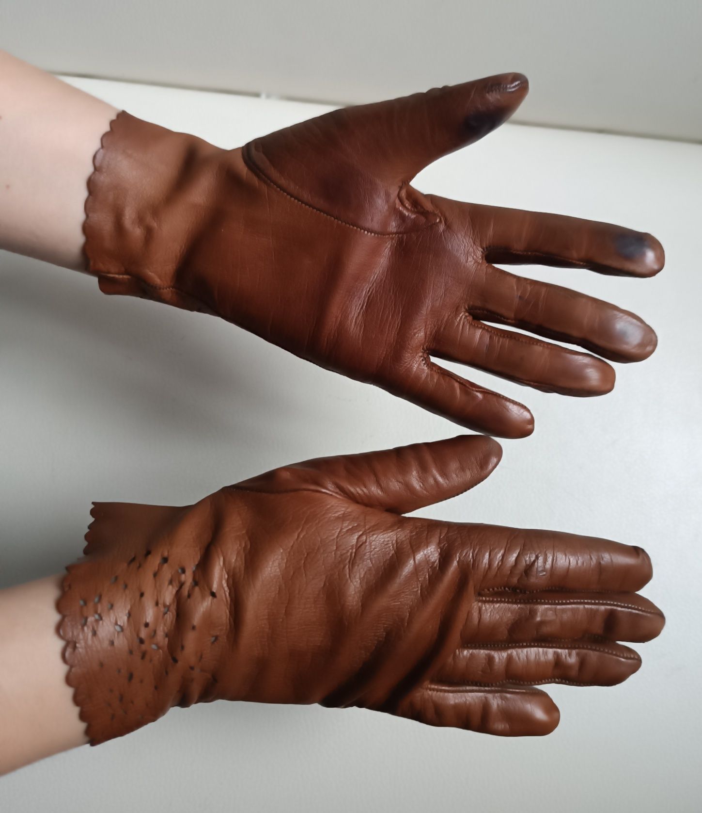 Перчатки жіночі шкіряни лайка кожаные винтаж размер 6,5