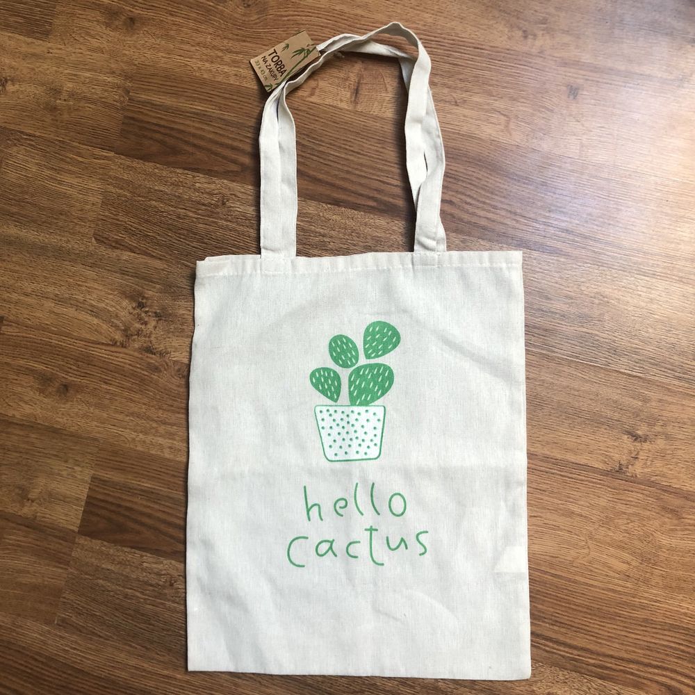 Torba na zakupy beżowa bawełniana zakupowa kaktus hello cactus