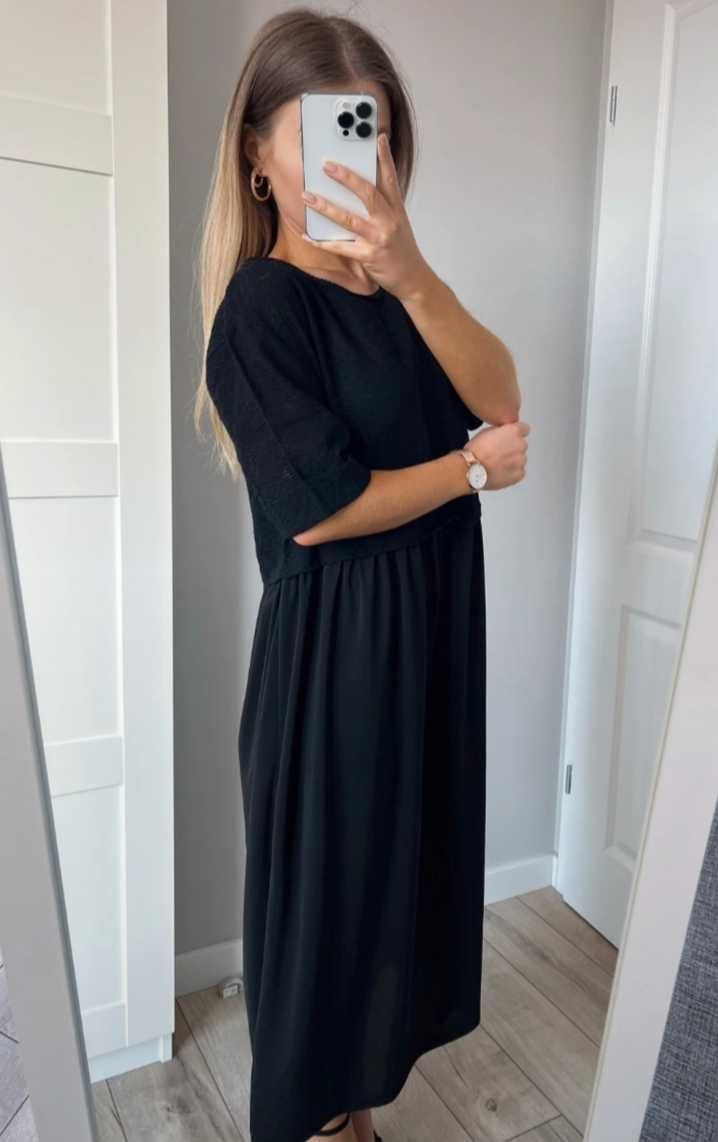 Zara czarna midi dluga maxi sukienka 38