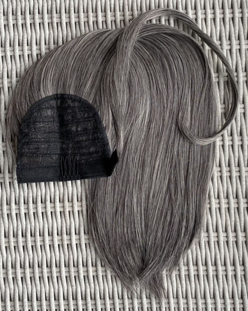 Włosy doczepiane, siwy / szary, kucyk, treska 55 cm ( 151 )