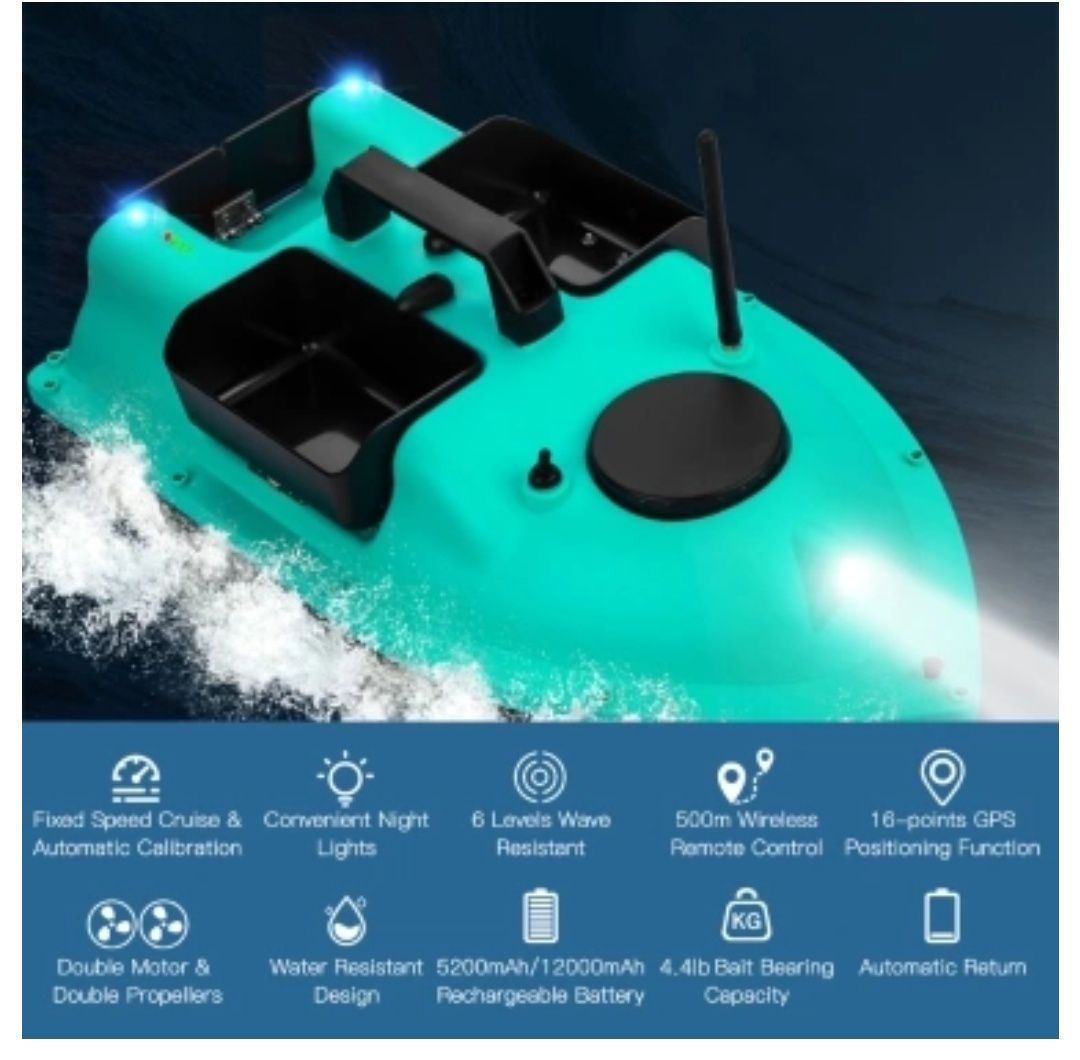 Barco com GPS para transporte de engodo/anzol bateria até 4h e 500 alc