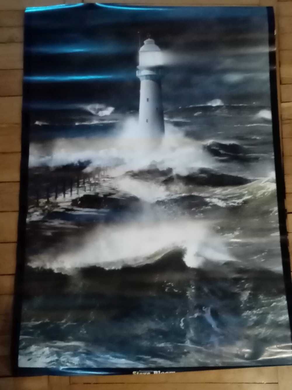 2x duży Plakat Latarnia morska sztorm Foto Steve Bloom humbak wieloryb