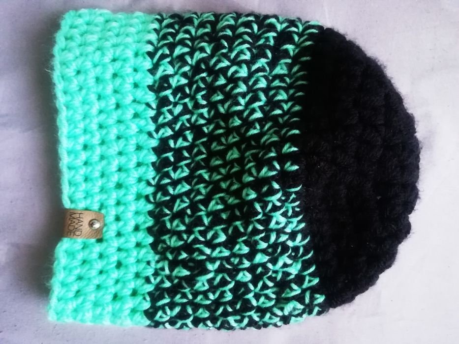 NOWA czapka zimowa damska Hand Made turkusowa morska ręcznie robiona
