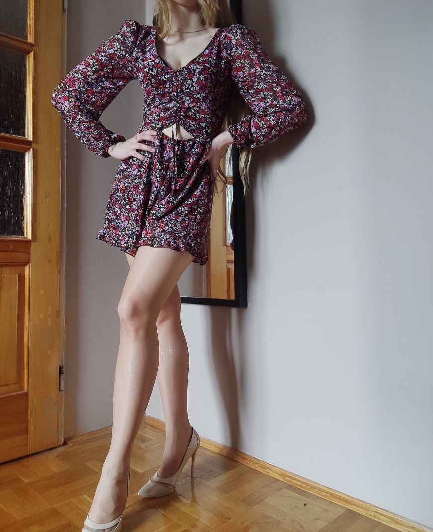 Damski kombinezon w kwiatki boho chic vintage XS 34