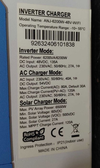 гібрідний соняцний інвертор 6,5 кВт