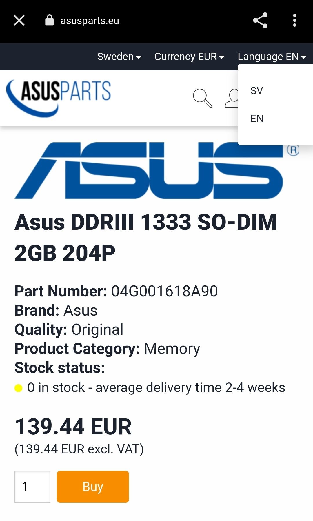 DDR3 2 gb 1333 ASUS ОЗУ для ноутбука