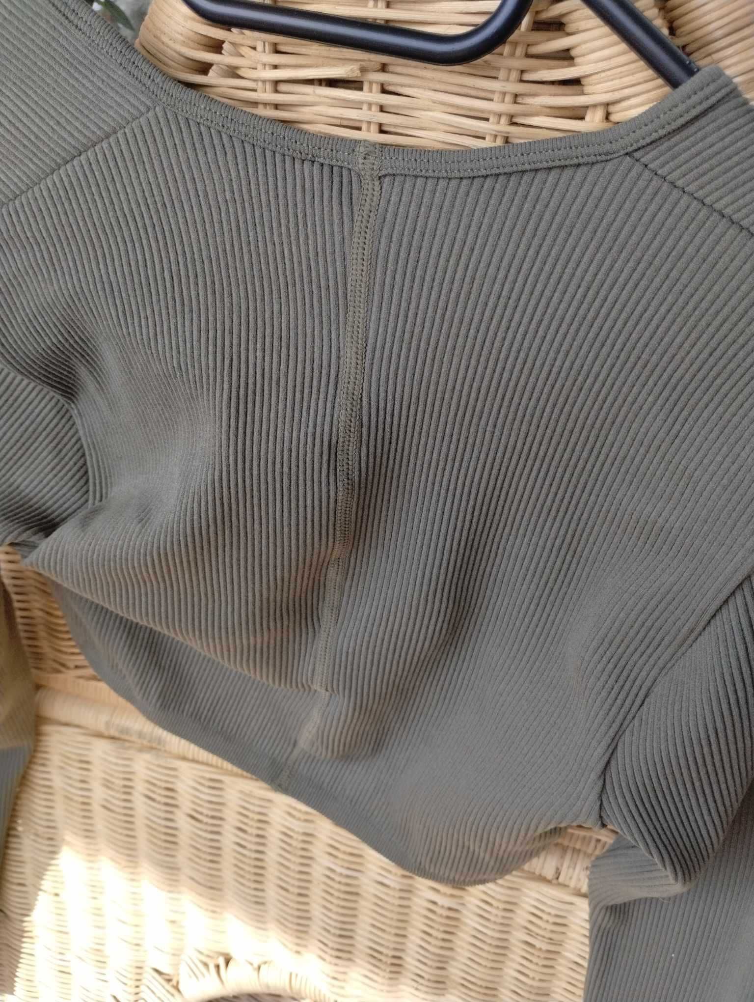 Khaki zielony crop top z długim rękawem PrettyLittleThing r. L