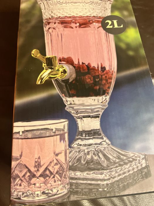 Dozownik, karafka, dzbanek z kranikiem do lemoniady, szklany, Nowy