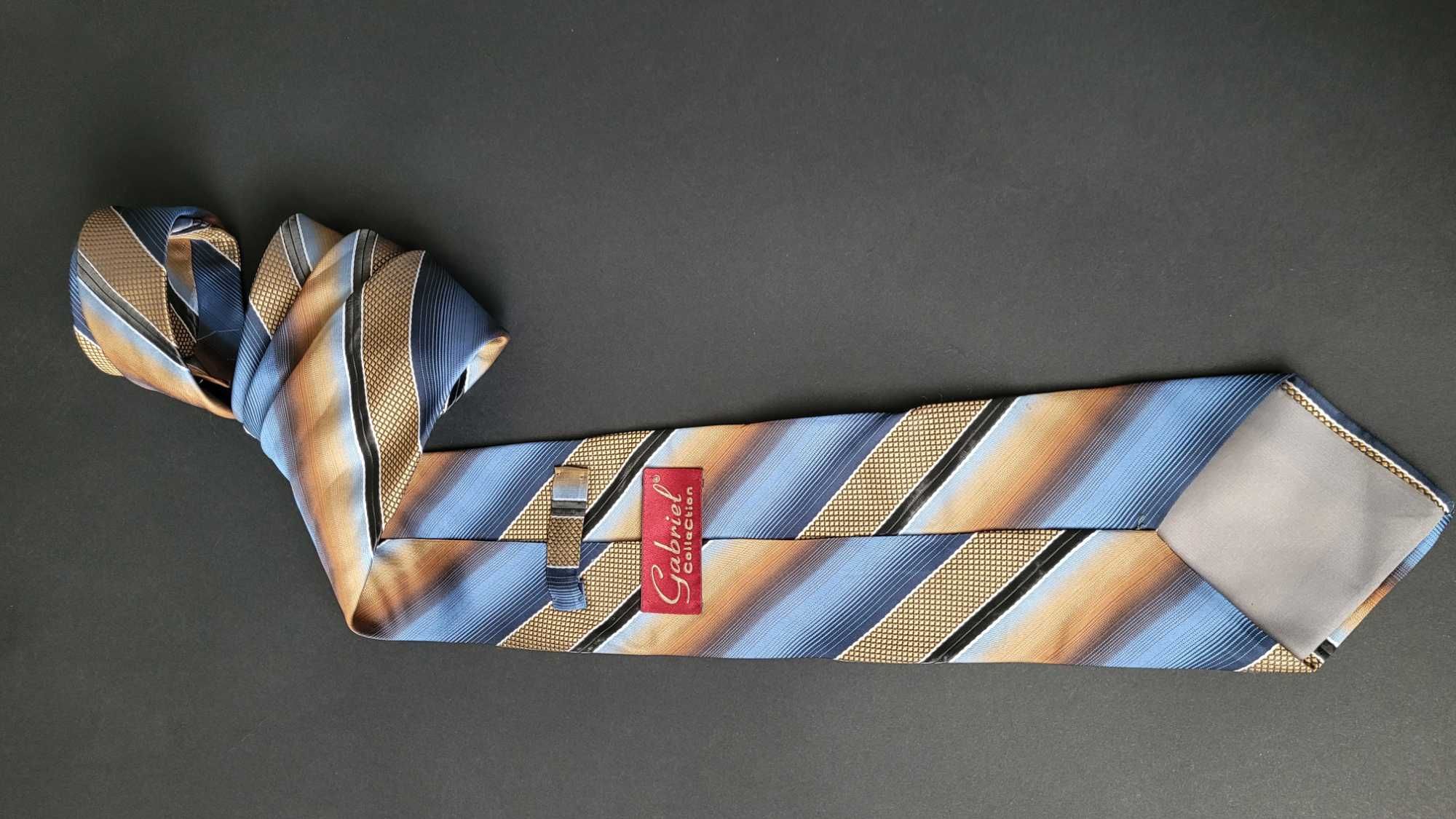 Krawat w brązowo granatowe pasy, Gabriel Collection