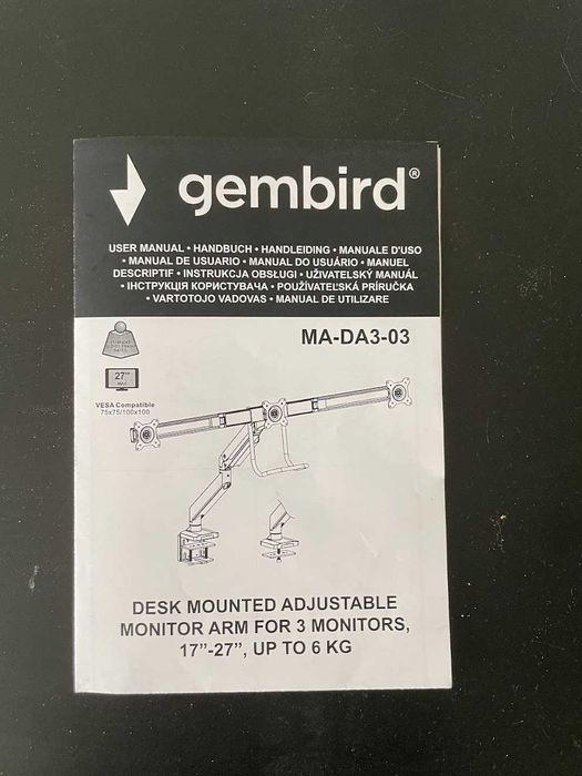 Suporte para Três Monitores Gembird MA-DA3-03